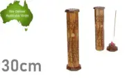 30cm Wooden Incense Tower Sun Moon Stick Cone Holder Burner Wood Box Hand Carved