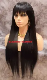 43'' FULL WIG EXTRA LONG WAVY LAYERED WITH BANGS DARKEST BROWN #2 HEAT OK NWT