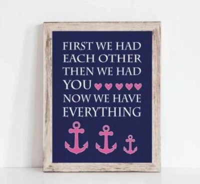 Baby Girl Pink Nautical Nursery Print, Girl Pink Anchor Nursery Decor 8x10