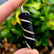 Shungite natural spiral wrapped Crystal Healing Gemstone point pendant - 1pc