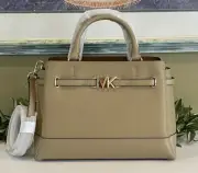 MICHAEL KORS REED LARGE BELTED SATCHEL SHOULDER BAG TOTE MK CAMEL TAN LEATHER