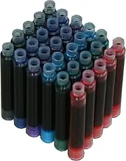 Assorted Colour Pack Hongdian Fountain Pen Ink Cartridges, 6 Packs - 30 Cartridges -Black, Blue, Green, Red, Purple, Light Blue, 3.4mm Bore Diameter