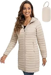 [Royal Matrix] Packable Puffer Jacket for Women Lightweight Hooded Quilted Long Travel Puffer Coat
