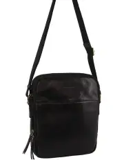 [PIERRE CARDIN] Leather Unisex Cross-Body Bag in Black