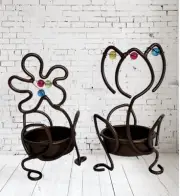 New Partylite Beaded Flowers Bronze Wire Tealight Holder Pair