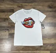 Wrangler Retro Womens Shirt Medium White Lips Crew Neck Short Sleeve Tee T