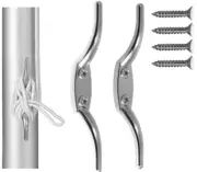 2 Piece Anley 6 in. Silver FlagPole Cleat Hook Non-Rusting Rope Cleat and Screws