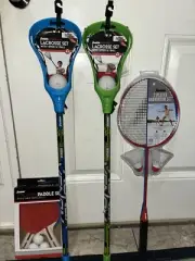 FRANKLIN 2 STICK+BALL LACROSSE/2 TABLE TENNIS PADDLE+BALL/2 BADMINTON SETS - NEW
