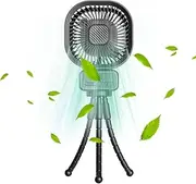 Stroller Fan with ible Tripod Clip on for Baby Display 5000mAh Battery Operated Oscillating Clip Fan with Night Light 3 s Rechargeable Handheld Desk Cooling Fan for Car Seat Crib Black with Shaking