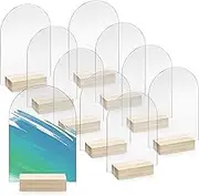10 Pack 4x6 Inch Blank Clear Arch Acrylic Sign with Wooden Stands, Arched Round Top Acrylic Sheet, DIY Acrylic Arch Table Numbers for DIY Name Card Gifts Event Party Sign Decoration