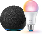 Echo Dot with WiZ 60W A19 LED Smart Color Bulb - Connects to Your Wi-Fi - E26 Ba