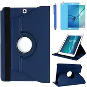 Case for Samsung Galaxy Tab A 9.7 Inch 2015 (SM-P550 SM-T550 SM-T555), 360 Degree Rotating Stand Smart Protective Case with Stylus Pen, Screen Film (Deep Blue)