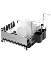 happimess Compact 17.25in Fingerprint-Proof Stainless Steel Dish Drying Rack With Wine Glass Holder
