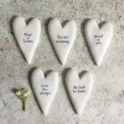 Tiny Porcelain Heart Tokens with Words | Keepsake Gift Proud Amazing Love Brave