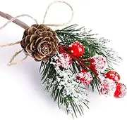 FUTERLY 10 Pcs Christmas Berries Pine Cones for DIY Crafts-Christmas Tree Picks Spray Evergreen Artificial Pine Branches Holly Stem,Xmas Garland Décor,Gift Wrap Embellishment (Red)