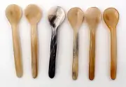 6 Buffalo Horn Sugar Mustard Salt Pepper Caviar Spice Spoons 7,5 cm