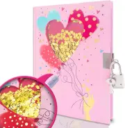 Heart Diary with Lock, 7x5.3 Inches 160 Pages Shakable Sequin Girls Diary Sec...