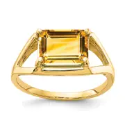 14K Yellow Gold 9x7mm Emerald Cut Citrine ring