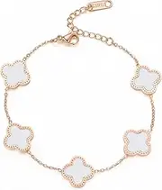 [hwojjha] Four-Leaf Clover Five-Flower Bracelet Female Clover Peacock White Fritillary 18k Rose Gold Bracelet Fashion White Clover