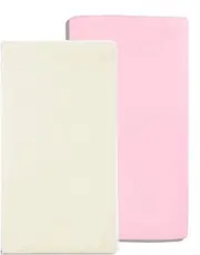 Dudu N Girlie Crib Fitted Sheets 40x90cm - Crib Sheets 100% Cotton Jersey -Hypoallergenic Pram Sheets Breathable Easy Care - Cradle Fitted Sheets (Pack of 2, Cream & Pink)
