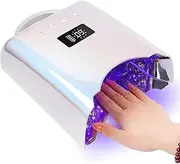 BOMOQING Professional UV LED Nail Lamp, Cordless Rechargeable UV Light for Gel Nails, 78W Fast Curing Gel Nail Light with 4 Timer Setting LCD Display,Auto Sensor and Spacious Interior(Metallic Silver)