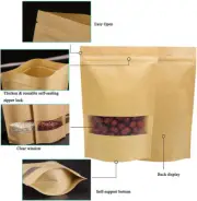 Window Kraft Paper Pouch Stand Up Zip Lock Bag Resealable Heat Seal Bags