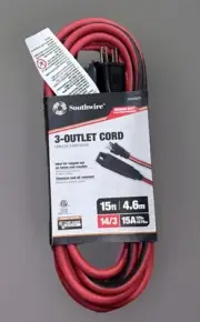 Southwire 3-Outlet Extension Cord PVC Red/Black 15' SW448665