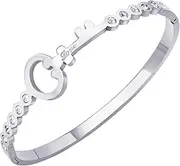 [555Jewelry] Stainless Steel Hinge Lock CZ & Vintage Key Cuff Bangle Bracelet for Women