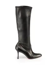 Black Leather Point Toe Knee Boots