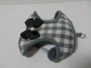 Small Harness for Puppy, Cat, Rabbit Gray Checkered w/ Bow and Bell