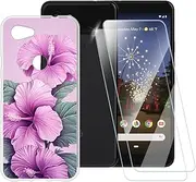 Printed TPU Case + 2-Pack Tempered Glass Screen Protector Compatible with Google Pixel 3 Lite, Artistic Slim Shockproof Cover, Anti-Scratch, Full Protection