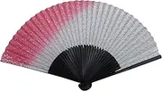 [伊藤常] Tsune Itoh C6283 Men's Paper Fan, 7.5/35 Inches, Black Dyed Bone, Silver Holo Foil, Wife Pink, Blue Sea Wave Silver Foil