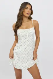 White Polka Dot Mini Dress Strappy - Size 16XL, Women's Skater Dress