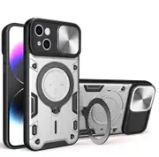 For iPhone 14 Plus Case, Magnetic Support Car Mount Magnetic Military Shell - Silvery