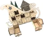 OHPHCALL Beautiful Wooden Christmas Calendar 24 Day Countdown Decorative Home Ornament No Battery