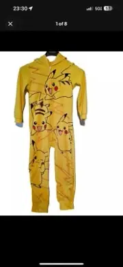 Pokémon Pikachu Pajamas Size 4/5 Union Suit Sleeper With Hood Yellow