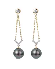 14K 0.17 ct. tw. Diamond 8-8.5mm Pearl Earrings