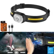 Silicone COB LED Motion Sensor Head Torch Headlight Rechargeable Headlamp
