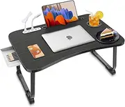 Fayquaze Laptop Bed Desk, Portable Foldable Laptop Bed Table with USB Charge Port Storage Drawer and Cup Holder,Lap Desk Laptop Stand Tray Table Serving Tray for Eating, Reading and Working