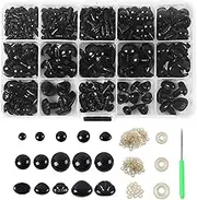 566PCS Safety Eyes and Noses for Amigurumi, Stuffed Eyes with Washers, Craft Doll Eye and Nose for Teddy Bear, Crochet Toy, Stuffed Crochet Eye Craft Doll for Animals Toy(Color:Black)