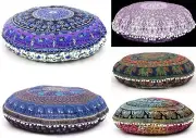 Indian Ottoman Large Floor Pillows Elephant Mandala Tapestry Round Cushions 32"