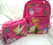 TINKERBELL PINK 16" BACKPACK&TINKERBELL PINK 9.5" INSULATED LUNCH BAG LUNCHBOX
