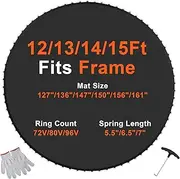 VEVOR Replacement Trampoline Mat, Jumping Mat Fits 14ft Frame, Universal Jumping Mat for 14ft Round Trampoline, Reinforce UV-Resistant Mat with Spring Tool & Durable V-Rings, Fit 7" Spring Length