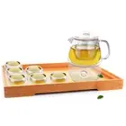 9in1 Tea Set - Heat Resistant Glass Teapot +Round Warmer +6 Cups+Tray Set