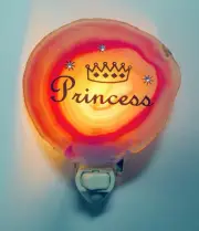 Nightlight PRINCESS on Pink Genuine Brazilian Agate Stone slice New #08