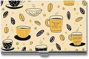 [VFMKT] Slim Metal Business Card Holder Portable Business Card Case Pocket Name Card Holder Coffee Pattern Wallet for Men Women Office Travel