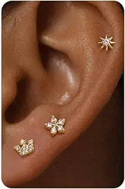 [Sanfenly] Flat Back Stud Earrings for Women - Small Hypoallergenic 925 Sterling Silver Post Cartilage Earring 14K Gold Plated Dainty Tiny Cubic Zirconia Studs Earrings Helix Piercing Jewelry Stud Earrings for Women