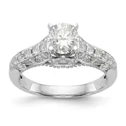 14K White Gold Peg Set Simulated Diamond Engagement Ring