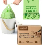 Ecopack Mini 8L Compostable Bin Liners in Dispenser Box (60 Bags) | Strong,...