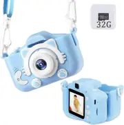 Kids Camera Upgraded ,Kid Digital Camera for Girls and Boys,1080 IPS ,Child Video Camera Toys Gift[32GB Memory Card] (Blue)